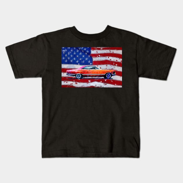 American 2 Door Coupe Classic Car with American Flag Kids T-Shirt by Custom Autos